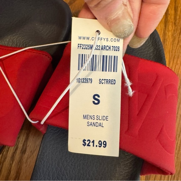 NEW Cuffy’s Slides Red Men’s Size 38 6 Women’s Size 8-8.5 Navy Blue Soles - Picture 2 of 4
